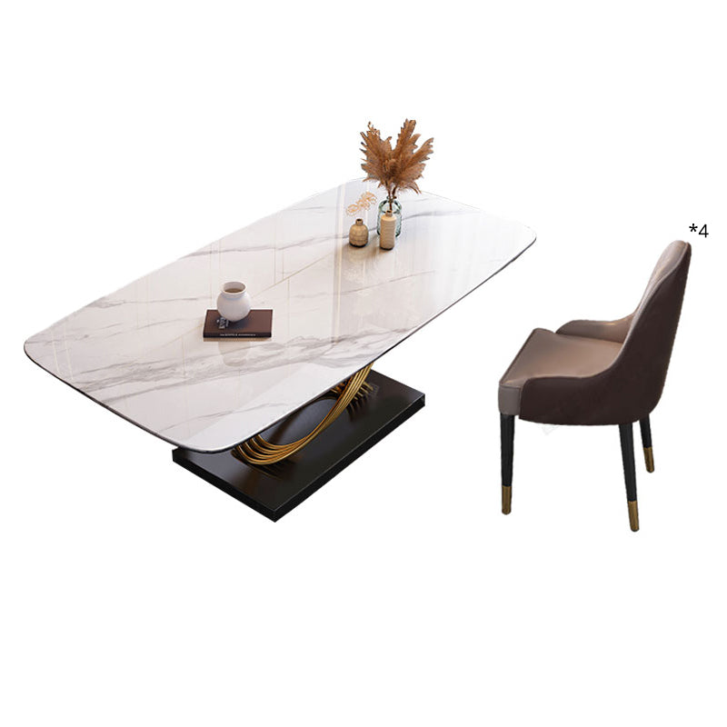 Esszimmer Set moderner Metallrahmen weiße Schiefer rechteckige Esstisch Set für Zuhause