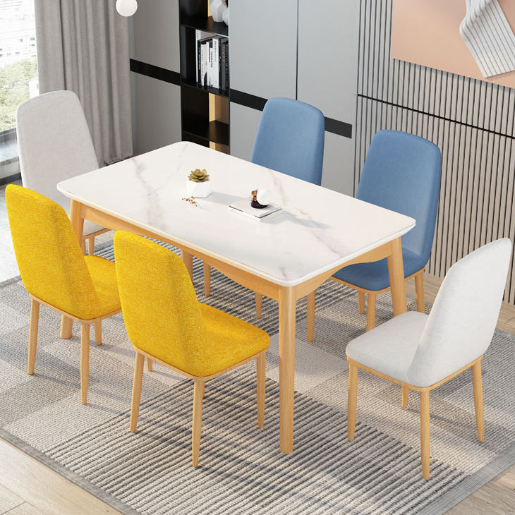 Fixed Minimalist Sintered Stone Top Kitchen Table Set of Light Brown Legs Base for Dining Room