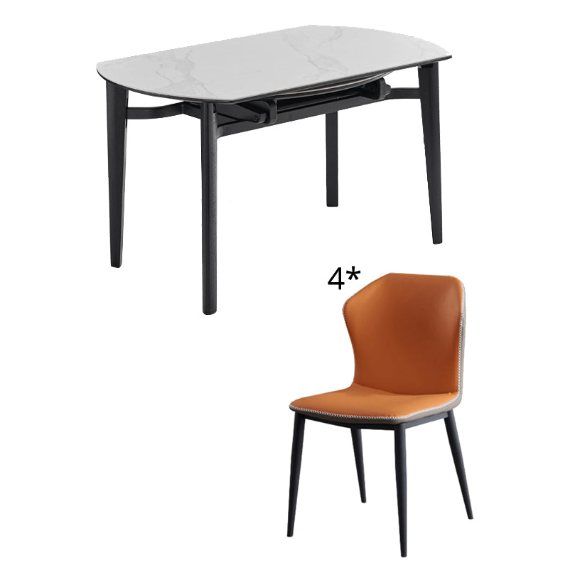 Contemporary Collapsible Sintered Stone Dining Room Table with 4 Solid Wood Legs Kitchen Dining Set