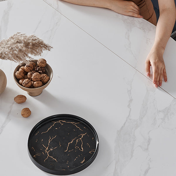 Contemporary Collapsible Sintered Stone Dining Room Table with 4 Solid Wood Legs Kitchen Dining Set