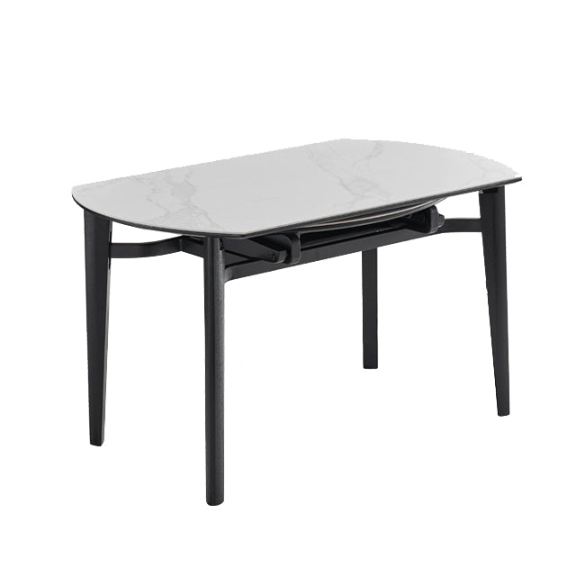 Contemporary Collapsible Sintered Stone Dining Room Table with 4 Solid Wood Legs Kitchen Dining Set