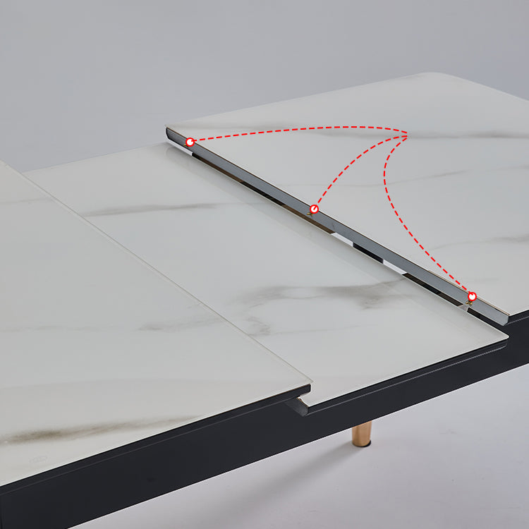 Dining Room Set Contemporary Rectangular Extendable Sintered Stone Dining Table with Wood Base