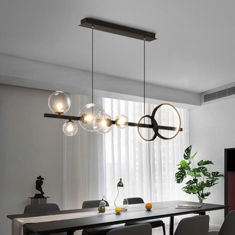 Modern Pendant Chandelier Globe Circle Island Lights 7 Light Metal Island Lamps in Black