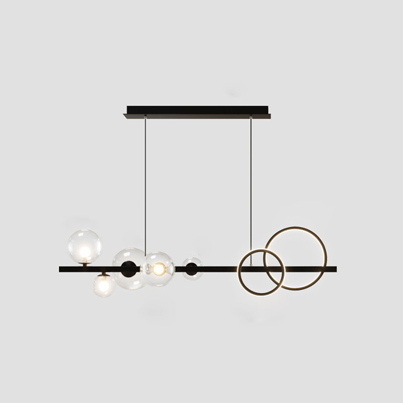 Modern Pendant Chandelier Globe Circle Island Lights 7 Light Metal Island Lamps in Black