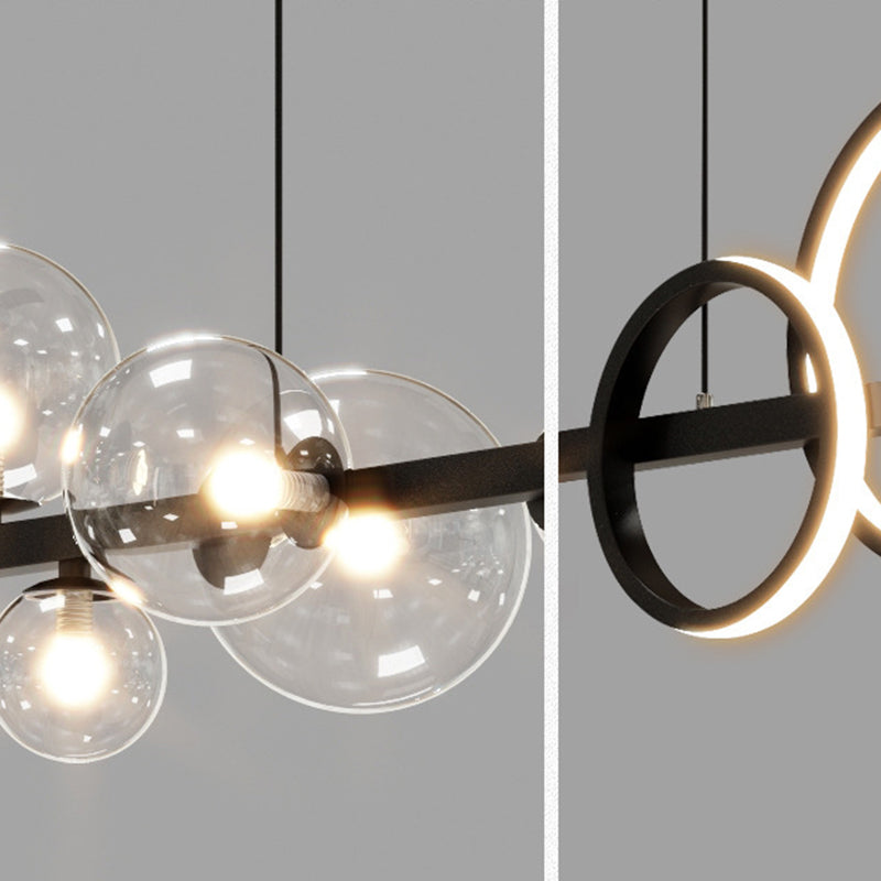 Modern Pendant Chandelier Globe Circle Island Lights 7 Light Metal Island Lamps in Black