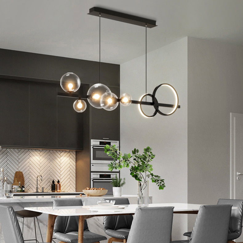 Modern Pendant Chandelier Globe Circle Island Lights 7 Light Metal Island Lamps in Black