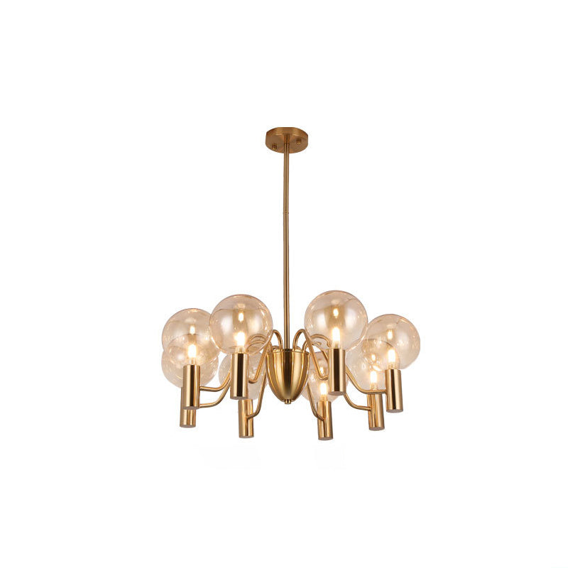 Glass Gold Pendant Light in Modern Luxury Style Wrought Iron Globe Chandelier for Dining Room