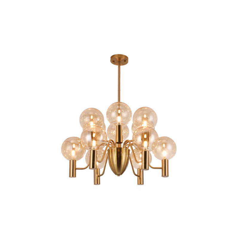 Glass Gold Pendant Light in Modern Luxury Style Wrought Iron Globe Chandelier for Dining Room