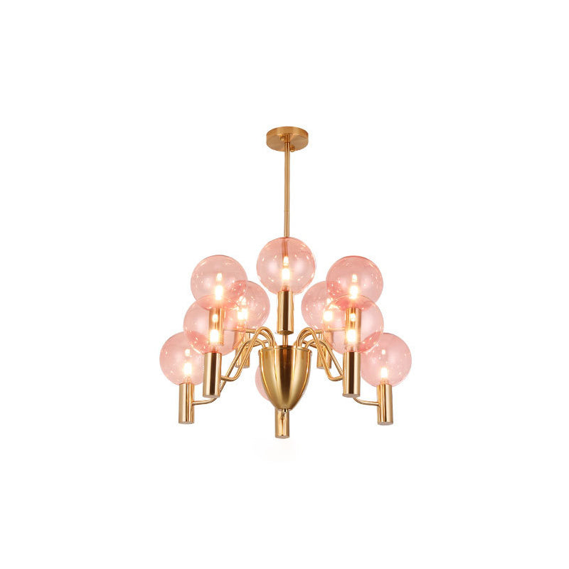 Glass Gold Pendant Light in Modern Luxury Style Wrought Iron Globe Chandelier for Dining Room