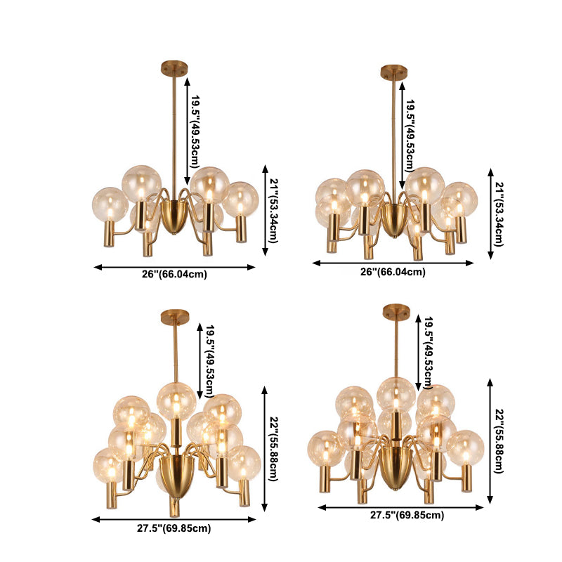 Glass Gold Pendant Light in Modern Luxury Style Wrought Iron Globe Chandelier for Dining Room