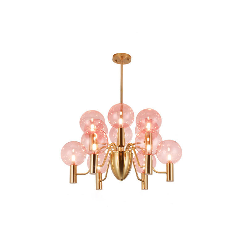 Glass Gold Pendant Light in Modern Luxury Style Wrought Iron Globe Chandelier for Dining Room