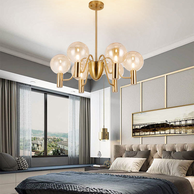 Glass Gold Pendant Light in Modern Luxury Style Wrought Iron Globe Chandelier for Dining Room