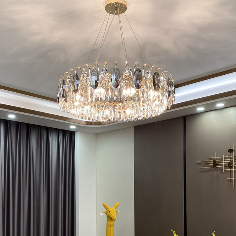 Luces de araña circular moderna accesorios de iluminación de araña de cristal para sala de estar