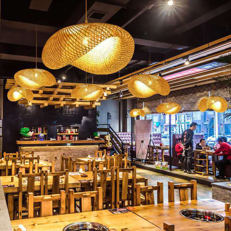 Log Color Geometrische Pendelleuchte im asiatischen Stil Bambuswebelampe für kommerzielle Stelle