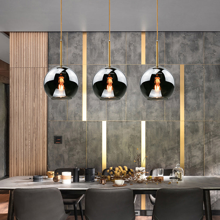 Modern Concise Globe Pendant Light Electroplate Copper Hanging Lamp with Glass Shade