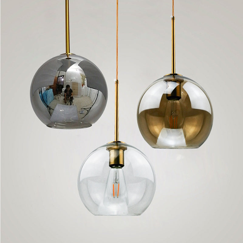 Modern Concise Globe Pendant Light Electroplate Copper Hanging Lamp with Glass Shade