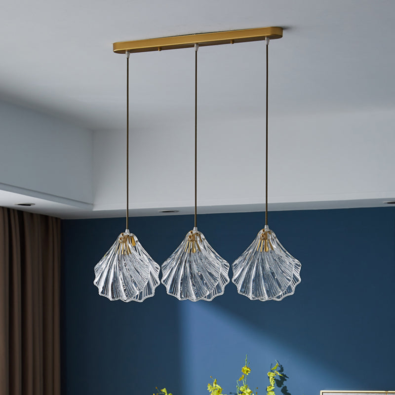 Luxe en verre transparent en verre pendant léger ， luminaire minimaliste à 3 légers de plafond multiples