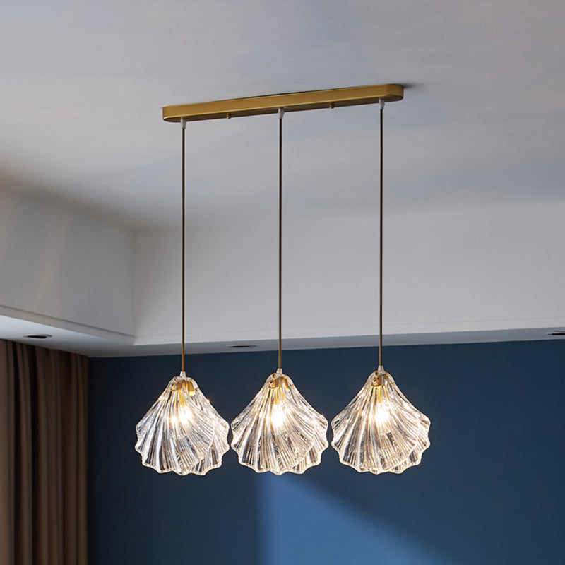 Luxe en verre transparent en verre pendant léger ， luminaire minimaliste à 3 légers de plafond multiples