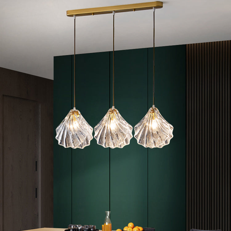 Luxe en verre transparent en verre pendant léger ， luminaire minimaliste à 3 légers de plafond multiples