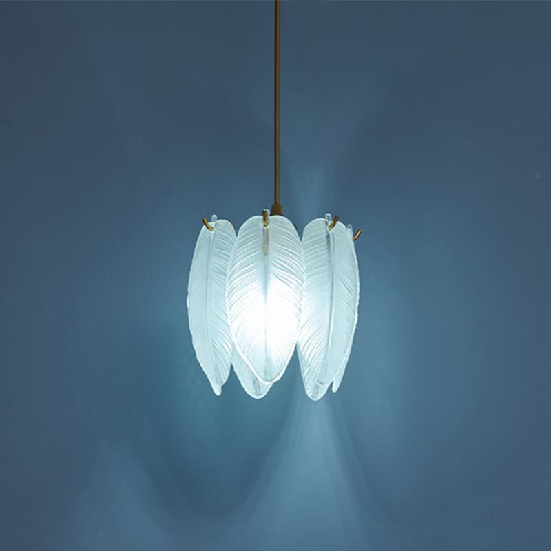 1-Licht-Feder-Trommelschattenhängelampe, zeitgenössisches Rippenglas hängendes Licht