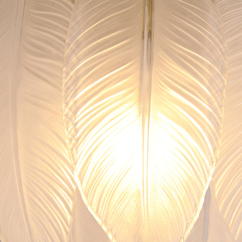1-Light Feather Drum Shade Hanging Lamp, Contemporary Ribbed Glass Hanging Light