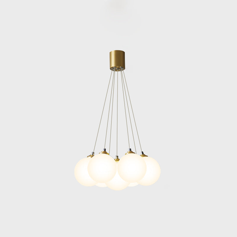 Indoor White Glass Multi Hanging Light, Minimalist Globe Shade Hanging Lamp