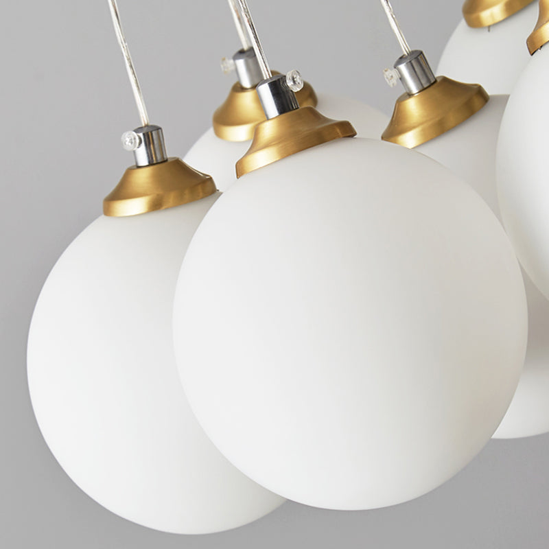 Indoor White Glass Multi Hanging Light, Minimalist Globe Shade Hanging Lamp
