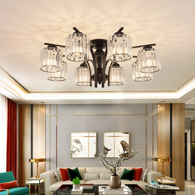 Cylindre en verre semi-flush Mount Noir Multi Light Traditional Plafond Light pour le salon