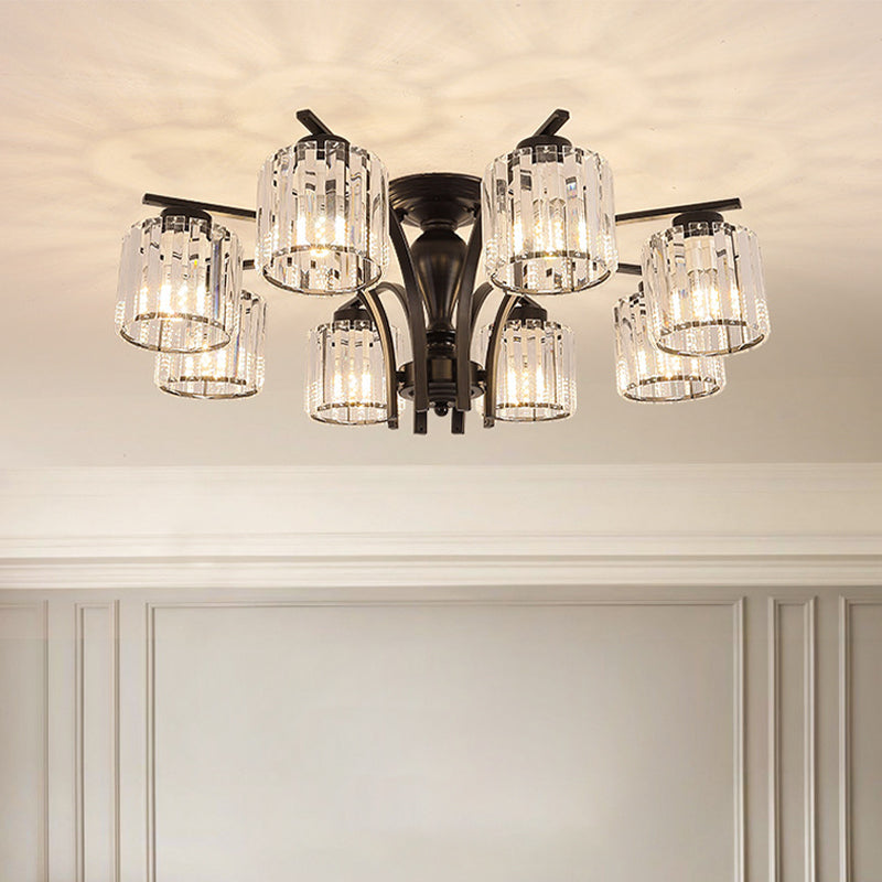 Cylindre en verre semi-flush Mount Noir Multi Light Traditional Plafond Light pour le salon
