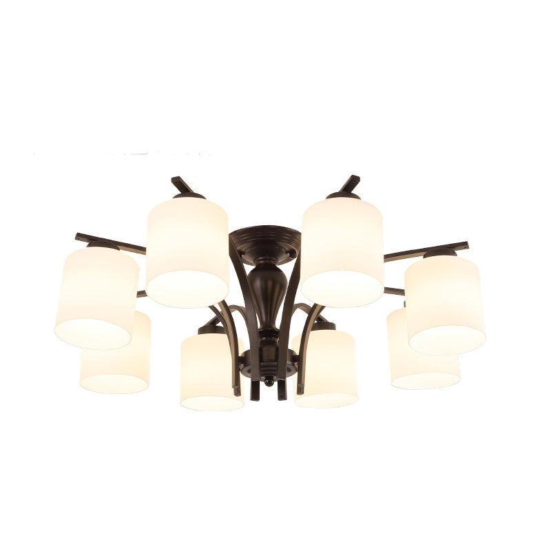 Cylindre en verre semi-flush Mount Noir Multi Light Traditional Plafond Light pour le salon