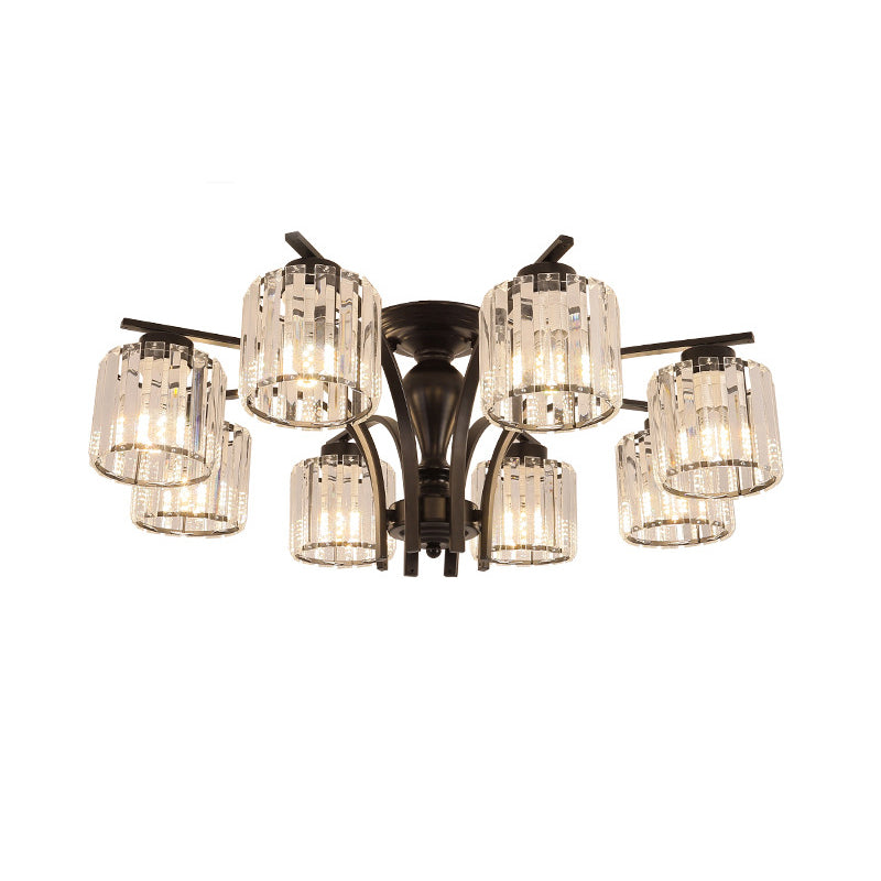 Cylindre en verre semi-flush Mount Noir Multi Light Traditional Plafond Light pour le salon