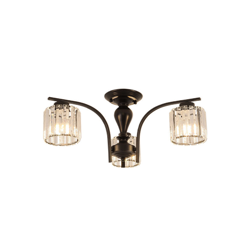 Cylindre en verre semi-flush Mount Noir Multi Light Traditional Plafond Light pour le salon