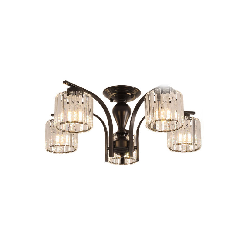 Cylindre en verre semi-flush Mount Noir Multi Light Traditional Plafond Light pour le salon