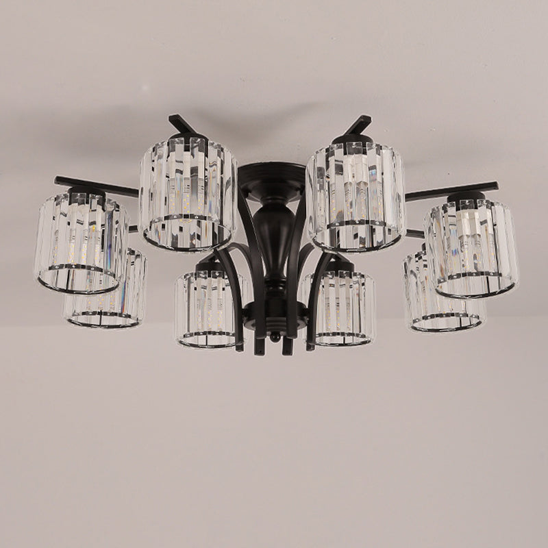 Cylindre en verre semi-flush Mount Noir Multi Light Traditional Plafond Light pour le salon