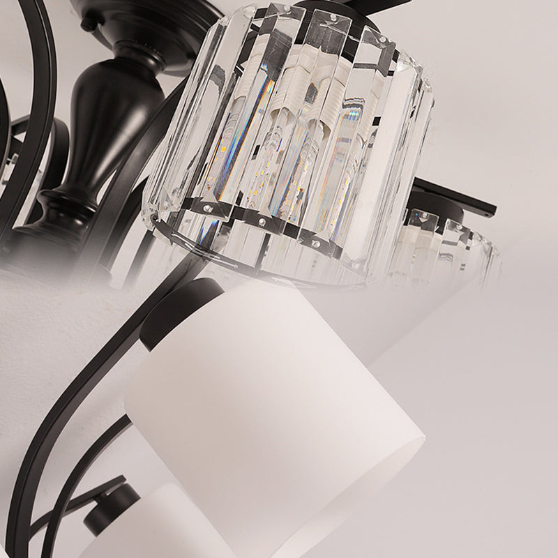 Cylindre en verre semi-flush Mount Noir Multi Light Traditional Plafond Light pour le salon