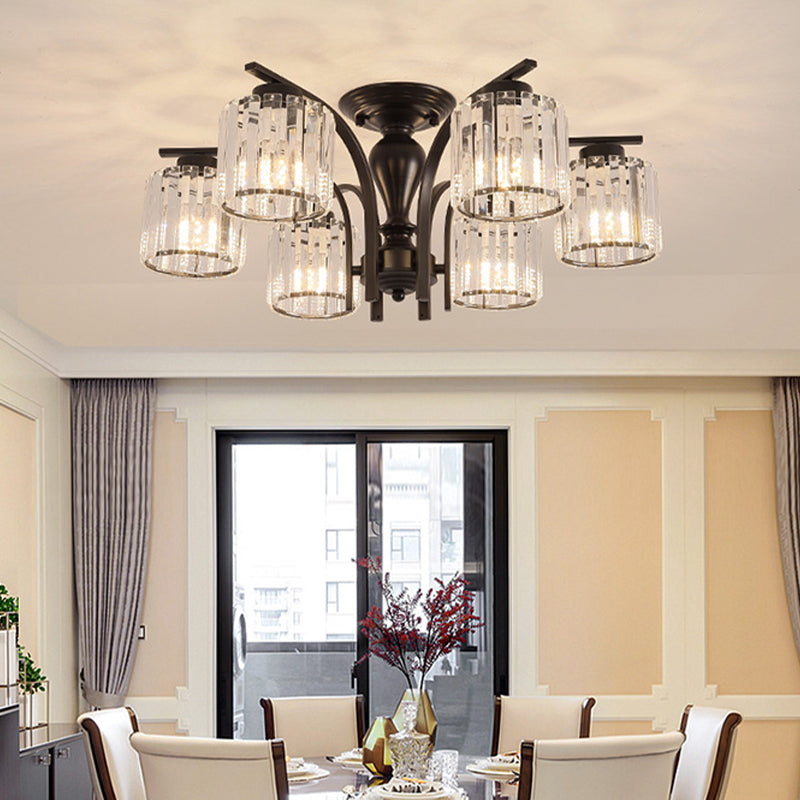 Cylindre en verre semi-flush Mount Noir Multi Light Traditional Plafond Light pour le salon