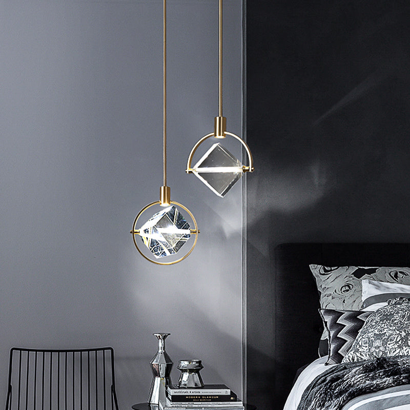Geometrische hangende verlichtingsarmaturen Moderne gouden suspensie hanglampen met heldere kristalschaduw