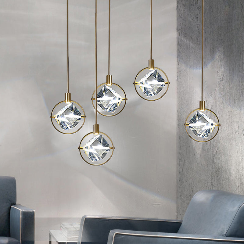 Geometrische hangende verlichtingsarmaturen Moderne gouden suspensie hanglampen met heldere kristalschaduw