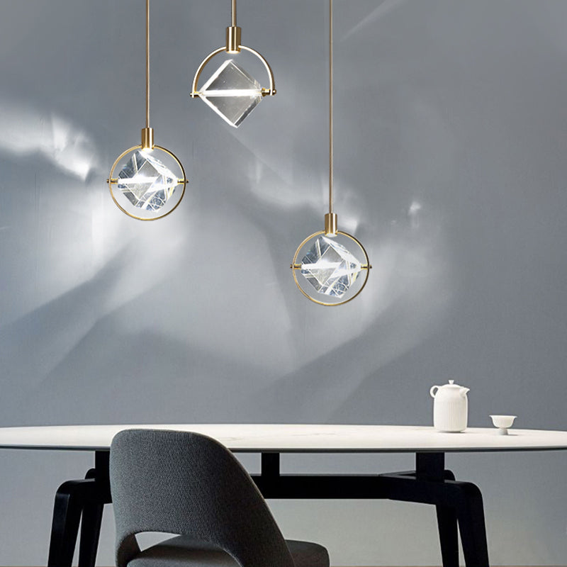 Geometrische hangende verlichtingsarmaturen Moderne gouden suspensie hanglampen met heldere kristalschaduw