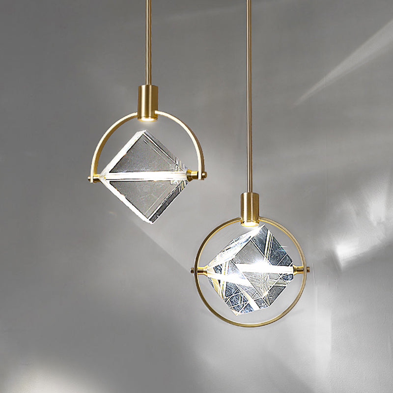Geometrische hangende verlichtingsarmaturen Moderne gouden suspensie hanglampen met heldere kristalschaduw