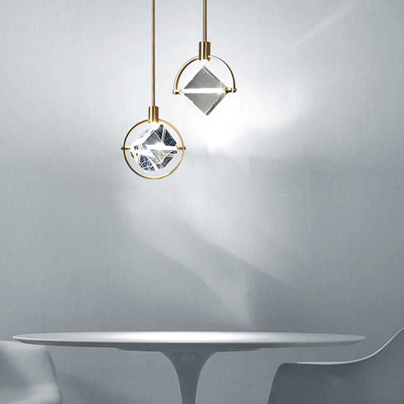 Geometrische hangende verlichtingsarmaturen Moderne gouden suspensie hanglampen met heldere kristalschaduw
