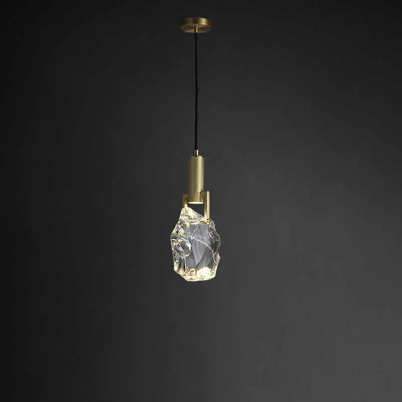 Zeitgenössischer Stil steinförmiger LED -Anhänger Kristall 1 hängende Lampe für Schlafzimmer