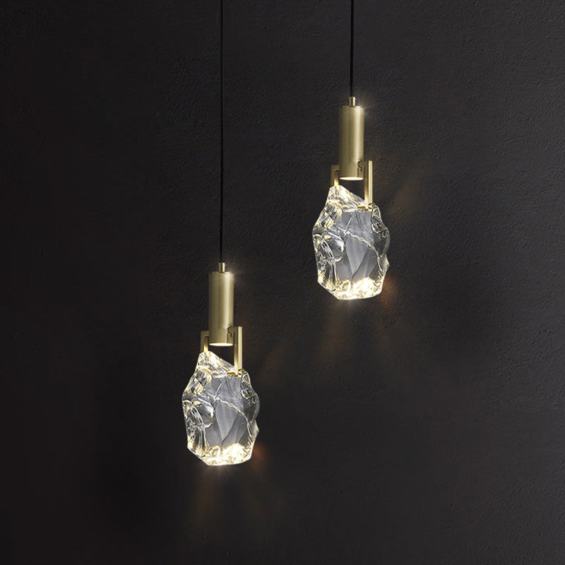 Zeitgenössischer Stil steinförmiger LED -Anhänger Kristall 1 hängende Lampe für Schlafzimmer