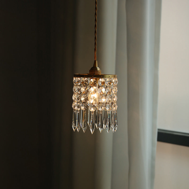Contemporary Style Cylinder LED Pendant Crystal 1 Light Hanging Lamp in Clear
