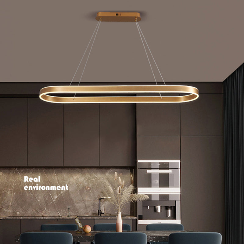 Oval Aluminum Island Pendant Lights Modern Style 2-Lights Chandelier Lamp Fixtures