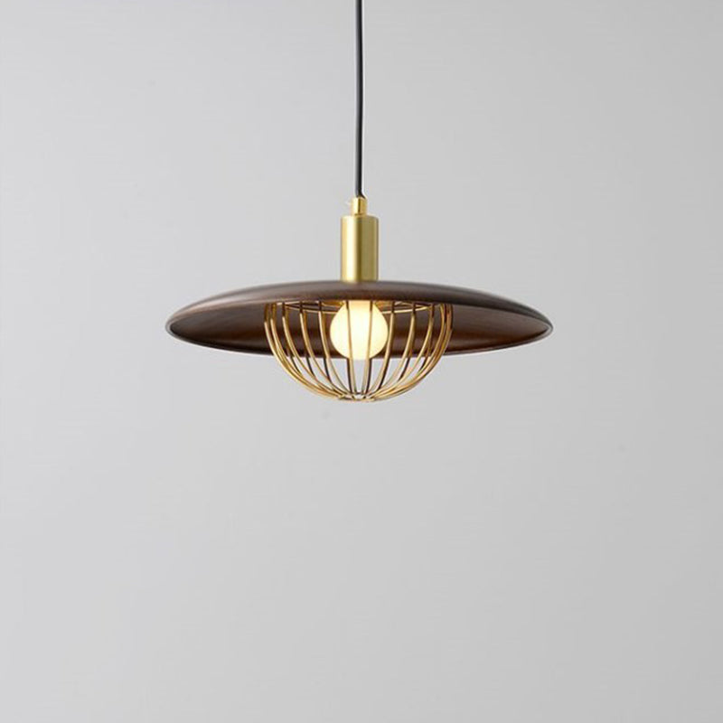 Minimalist Indoor Pendant Light, Flat Shade with Cage Metal 1-Light Pendant Lighting