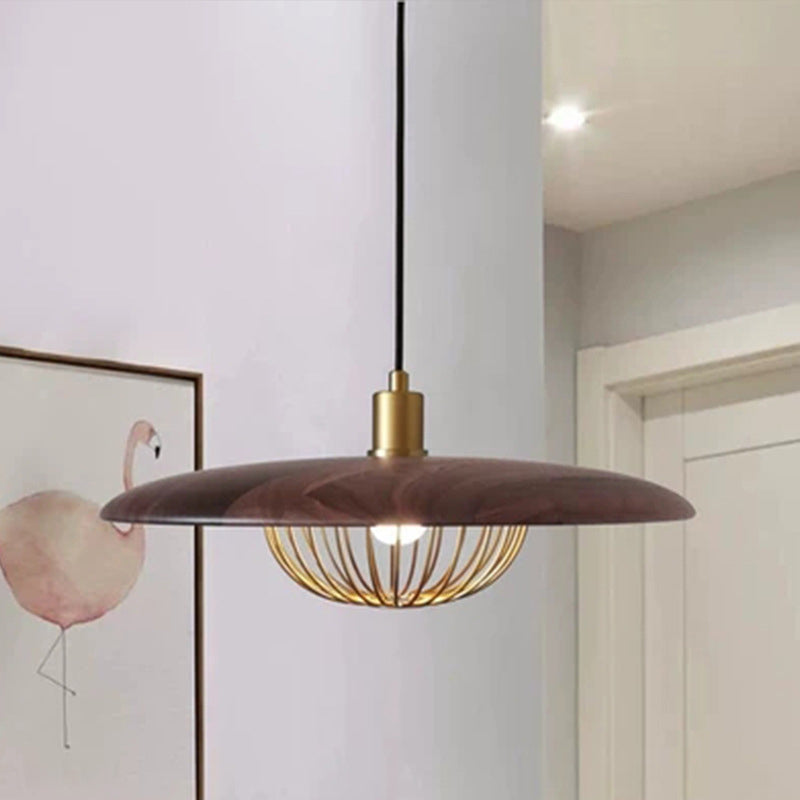Minimalist Indoor Pendant Light, Flat Shade with Cage Metal 1-Light Pendant Lighting