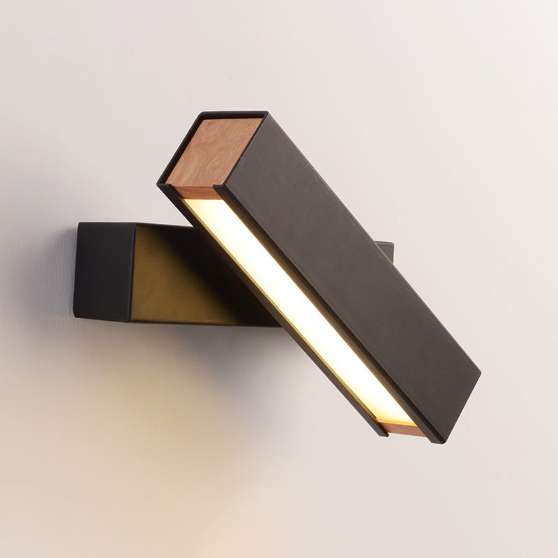 Wooden Rectangular LED Wall Sconce in Modern Simplicity Wrought Iron Wall Lamp with Acrylic Shade