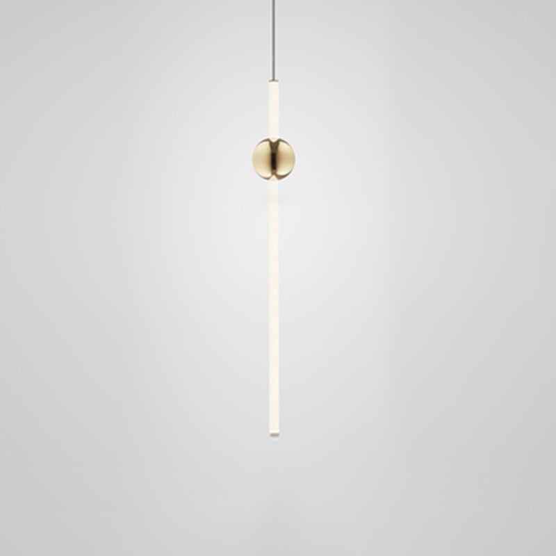 Minimalist Linear Pendant Lighting, White Glass Hanging Light with Gold Ball