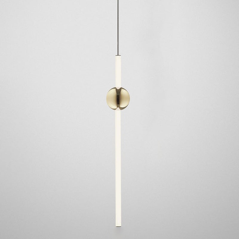 Minimalist Linear Pendant Lighting, White Glass Hanging Light with Gold Ball